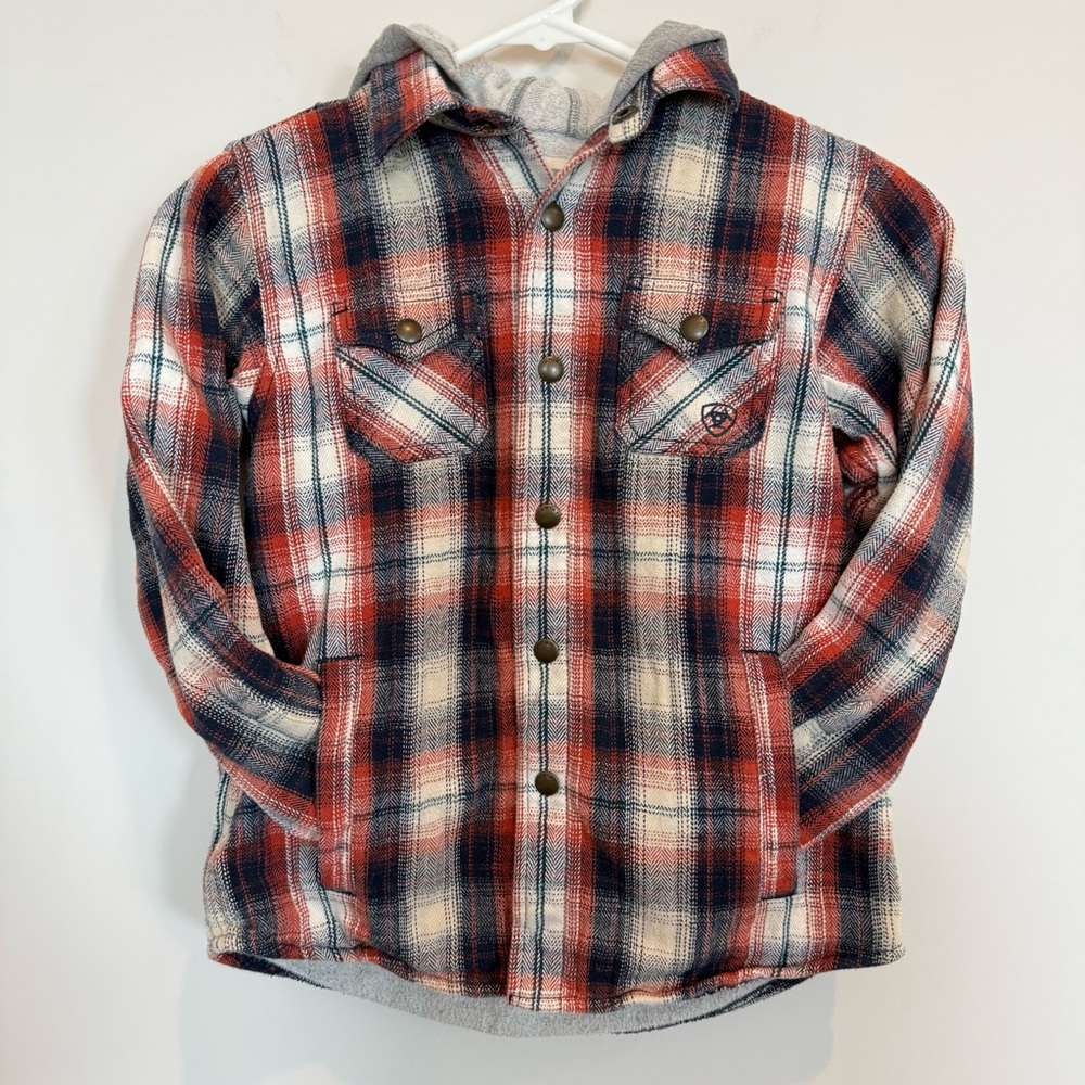 Ariat Boys Hasselhoff Shirt Jacket Retro Fit Button Snap Plaid Size Small 8 - 9